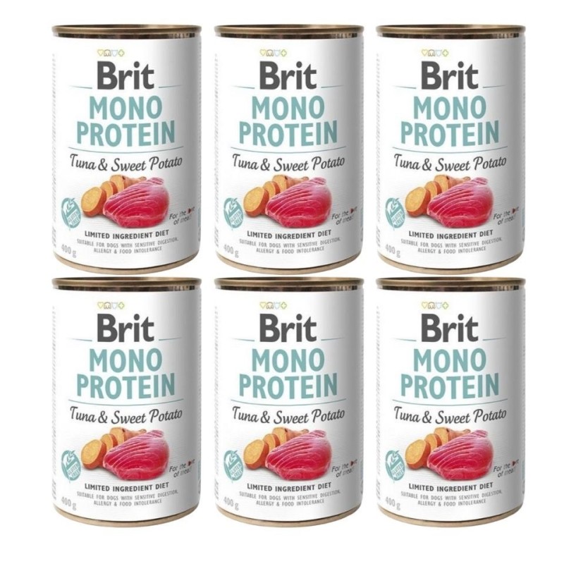 BRIT Mono Protein Tuna &amp, Sweet Potato 6x400 g Monoprotein-Nahrungsmittel Thunfisch und Süßkartoffel