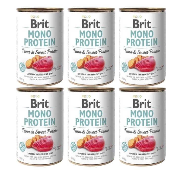 BRIT Mono Protein Tuna &amp, Sweet Potato 6x400 g Monoprotein-Nahrungsmittel Thunfisch und Süßkartoffel