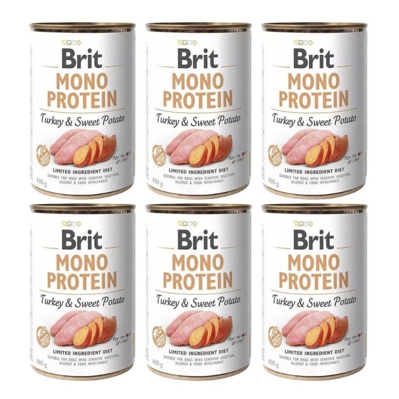 BRIT Mono Protein Turkey &amp, Sweet Potato 6x400 g Monoprotein-Nahrung Pute und Süßkartoffel