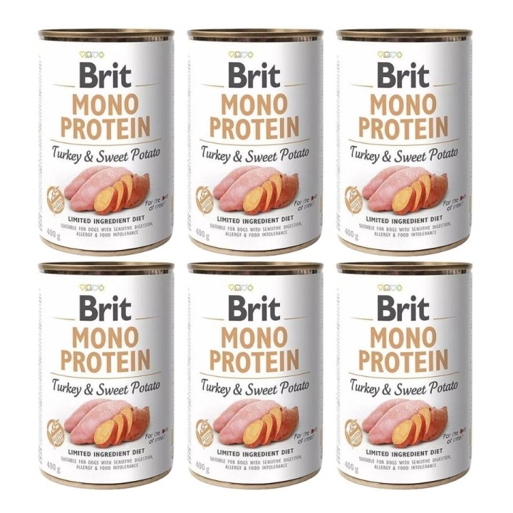 BRIT Mono Protein Turkey &amp, Sweet Potato 6x400 g Monoprotein-Nahrung Pute und Süßkartoffel
