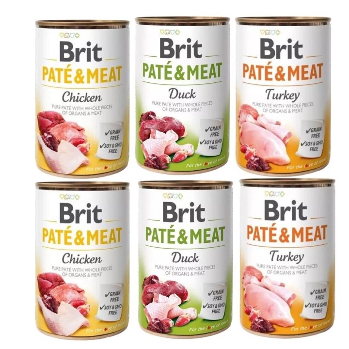 BRIT Pate Meat Geschmacksmischung mit Geflügel 6x400g Pastete für Hunde