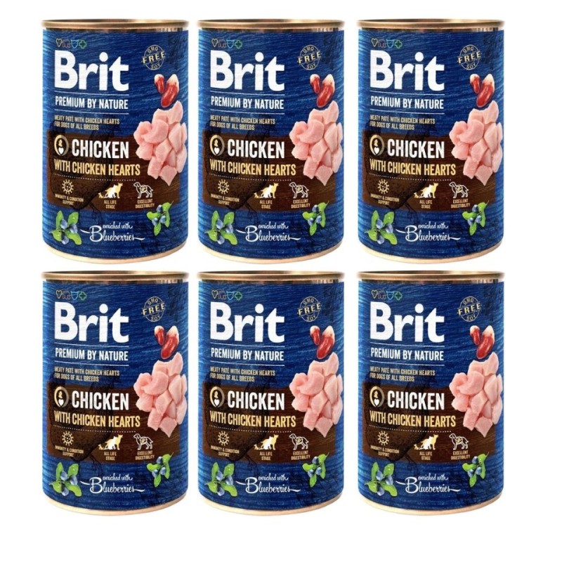 BRIT Premium by Nature Chicken and hearts 6x400 g Huhn und Herzen natürliches Hundefutter
