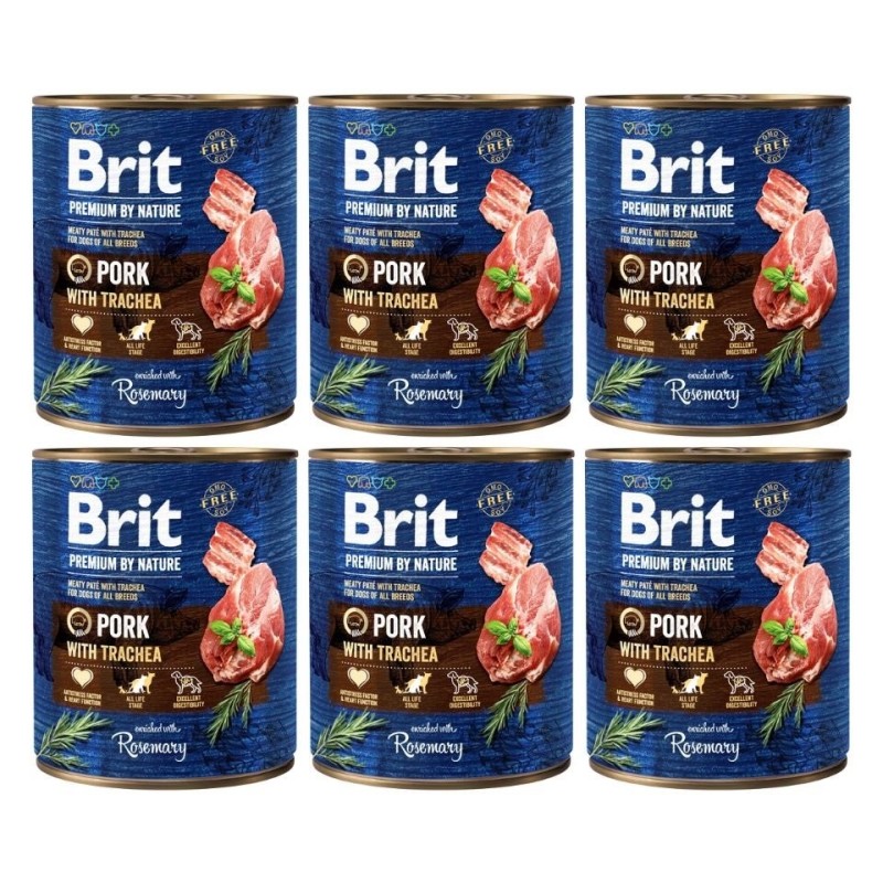 BRIT Premium by Nature 6x800 g Natürliches Hundefutter aus Schweinefleisch und Speiseröhre