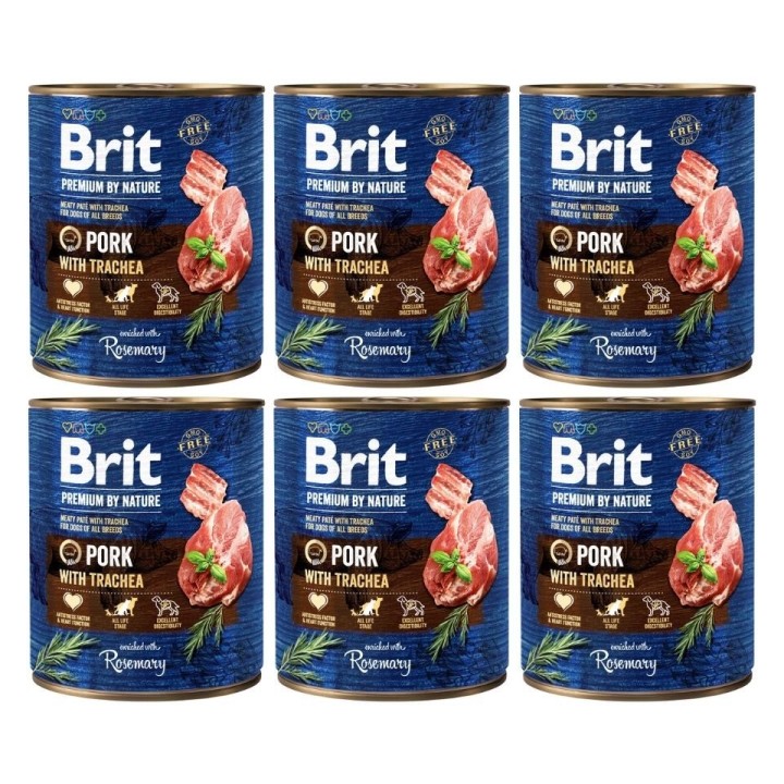 BRIT Premium by Nature 6x800 g Natürliches Hundefutter aus Schweinefleisch und Speiseröhre