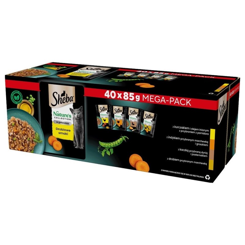 SHEBA Nature’s Collection Poultry Flavours 40x85 g Gelee-Stücke mit Huhn, Pute, Ente, Geflügel für ausgewachsene Katzen
