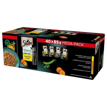 SHEBA Nature’s Collection Poultry Flavours 40x85 g Gelee-Stücke mit Huhn, Pute, Ente, Geflügel für ausgewachsene Katzen