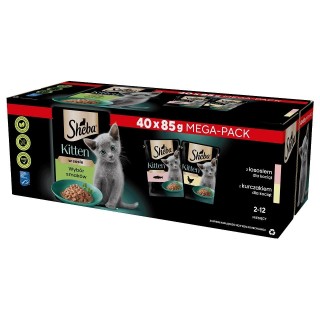 SHEBA Kitten Choice of Flavours 40x85g Beutel in Sauce Stücke mit Lachs, Huhn für Kätzchen