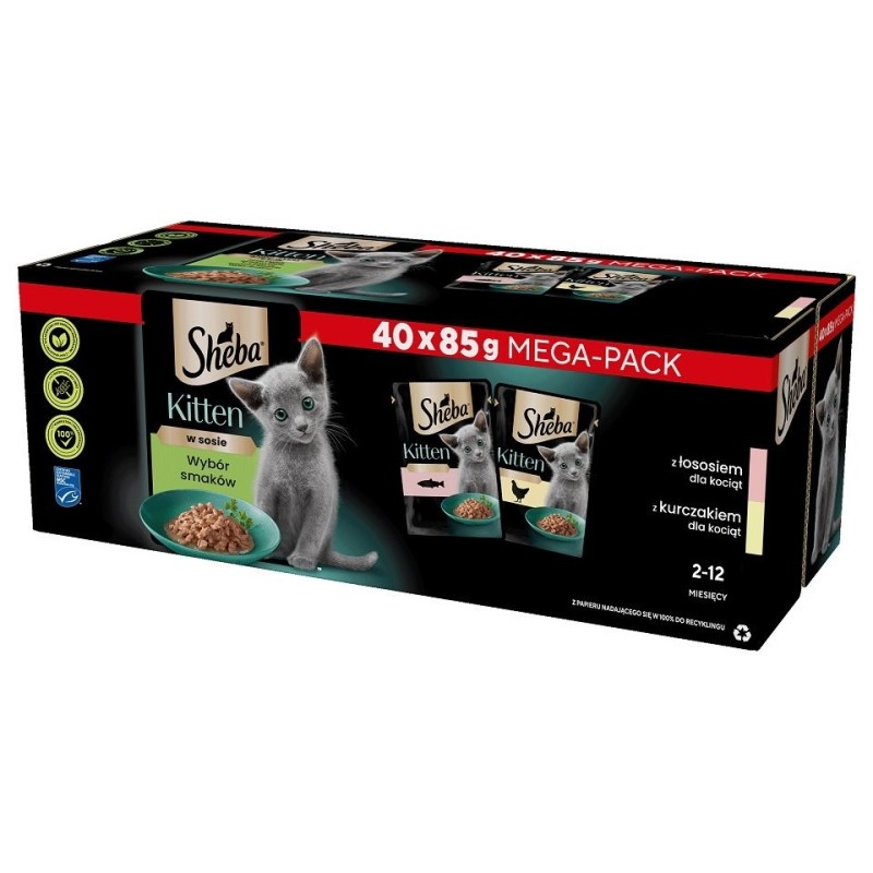 SHEBA Kitten Choice of Flavours 40x85g Beutel in Sauce Stücke mit Lachs, Huhn für Kätzchen