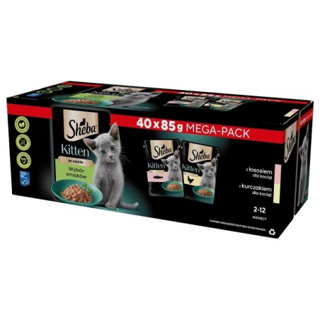 SHEBA Kitten Choice of Flavours 40x85g Beutel in Sauce Stücke mit Lachs, Huhn für Kätzchen
