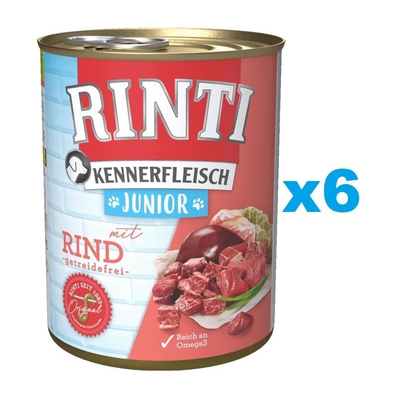 RINTI Kennerfleisch Junior 6x800g mit Rindfleisch für Welpen