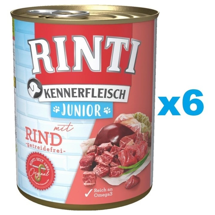 RINTI Kennerfleisch Junior 6x800g mit Rindfleisch für Welpen