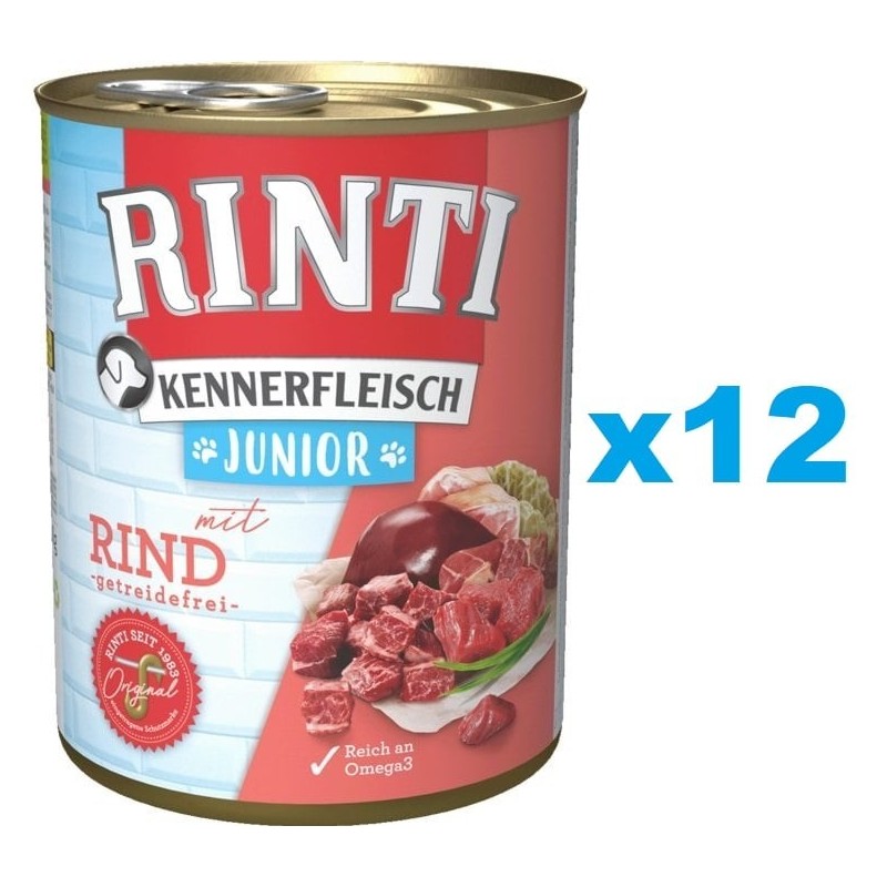 RINTI Kennerfleisch Junior 12x400g mit Rindfleisch für Welpen