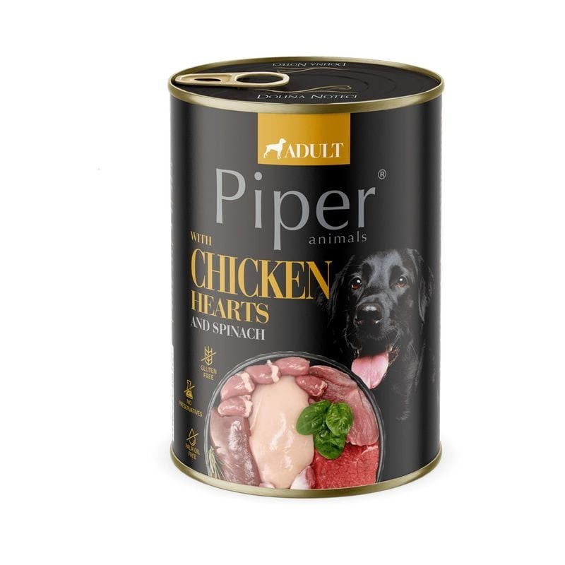 DOLINA NOTECI PIPER Nassfutter mit Hühnerherzen und Spinat für Hunde 400 g