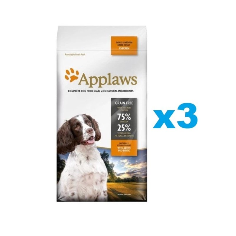 APPLAWS Adult Dog Small Medium Chicken 6 kg (3x2 kg) mit Huhn für Hunde kleiner und mittlerer Rassen
