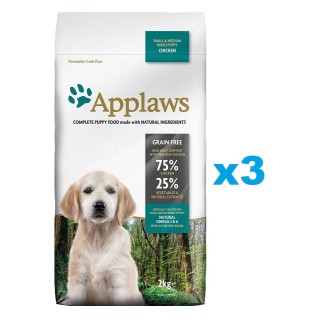APPLAWS Puppy Small Medium Chicken 6 kg (3x2 kg) mit Huhn für Welpen kleiner und mittlerer Rassen