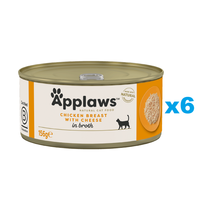 APPLAWS Cat Adult Chicken Breast with Cheese in Broth Hähnchenbrust mit Käse in Brühe 6x156 g