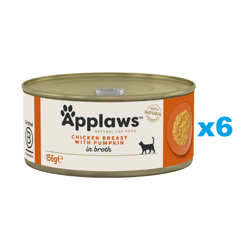 APPLAWS Cat Adult Chicken Breast with Pumpkin in Broth Hähnchenbrust und Kürbis in Brühe 6x 156g