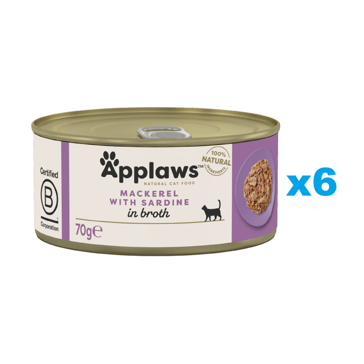 APPLAWS Cat Adult Mackerel with Sardine in Broth Makrele und Sardine in Brühe 6x70 g