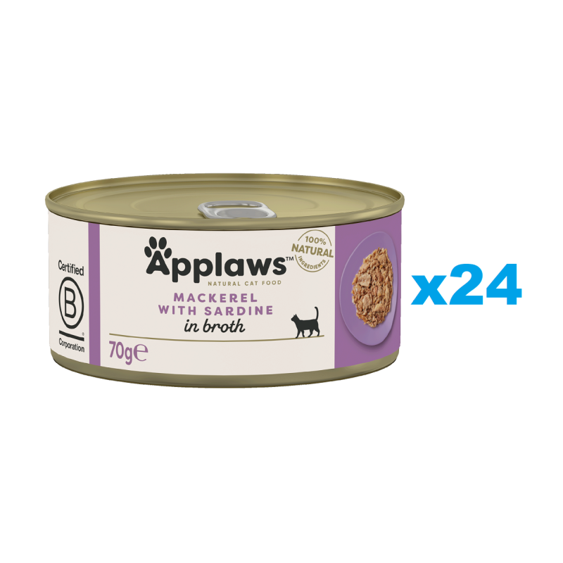 APPLAWS Cat Adult Mackerel with Sardine in Broth Makrele und Sardine in Brühe 24x70 g