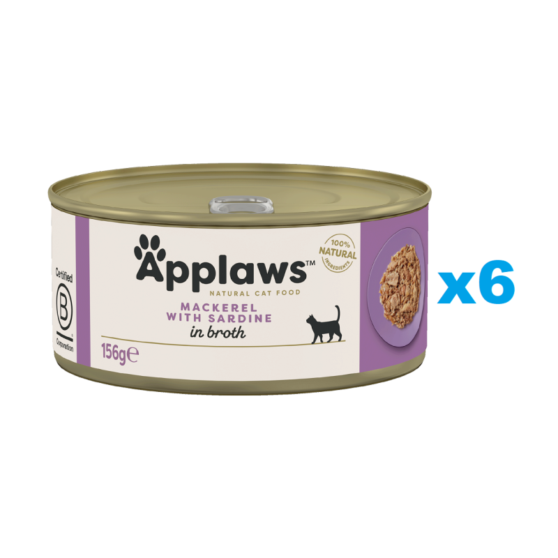 APPLAWS Cat Adult Mackerel with Sardine in Broth Makrele und Sardine in Brühe 6x156 g