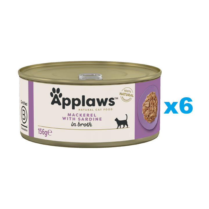 APPLAWS Cat Adult Mackerel with Sardine in Broth Makrele und Sardine in Brühe 6x156 g