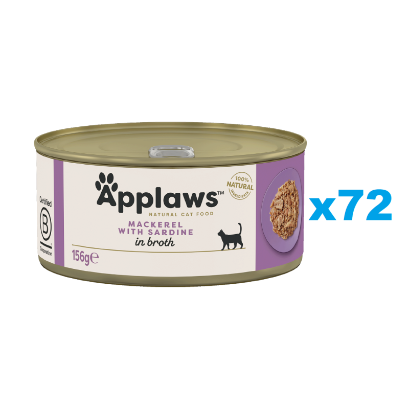 APPLAWS Cat Adult Mackerel with Sardine in Broth Makrele und Sardine in Brühe 72x 156 g