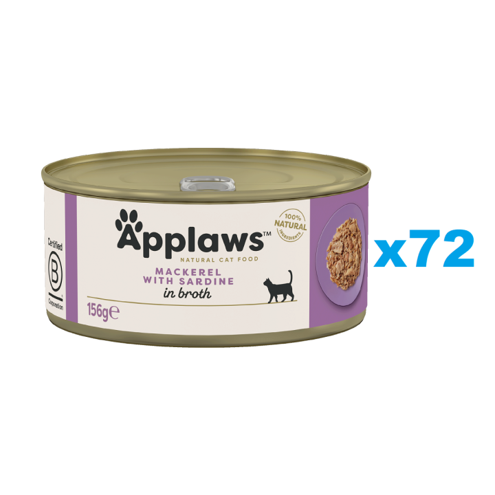 APPLAWS Cat Adult Mackerel with Sardine in Broth Makrele und Sardine in Brühe 72x 156 g