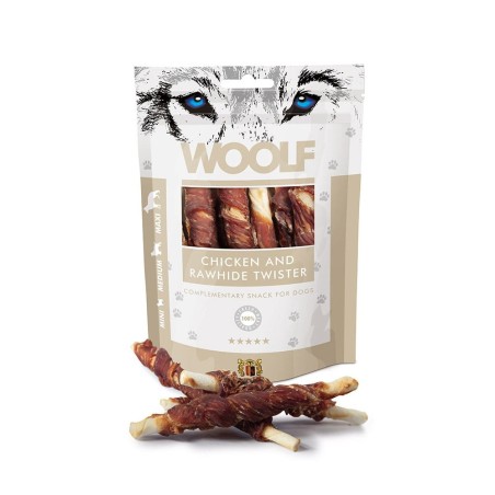 WOOLF Chicken And Rawhide Twister 100g getrocknete Haut, eingewickelt in Hühnchen