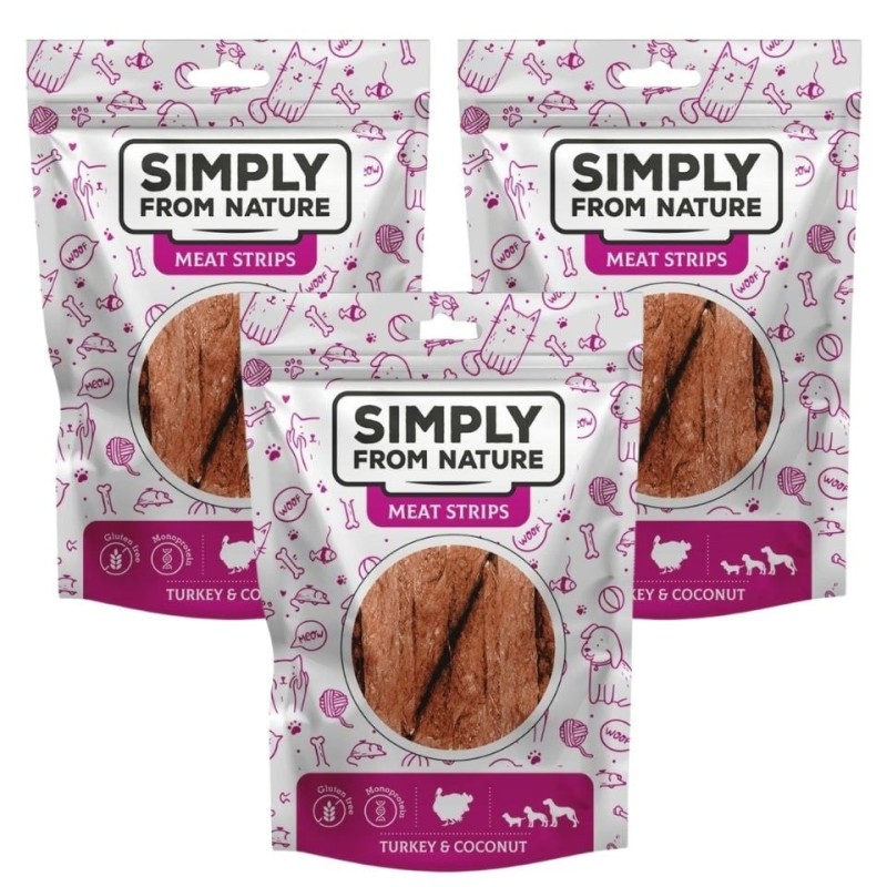 SIMPLY FROM NATURE Meat Strips Fleischstreifen mit Truthahn und Kokosnuss für Hunde 3 x 80 g