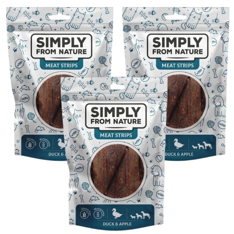 SIMPLY FROM NATURE Meat Strips Ente und Apfel für Hunde 3x80 g