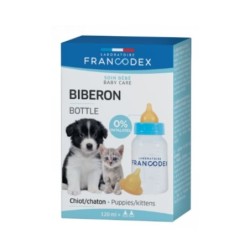 FRANCODEX Futterflasche für Welpen und Kätzchen 120 ml + 2 Sauger
