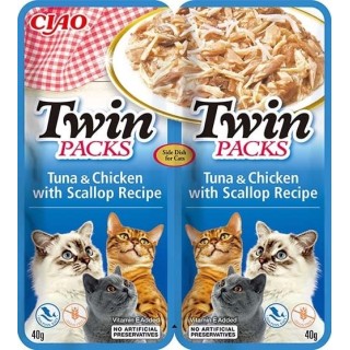 INABA Twin Thunfisch mit Huhn und Jakobsmuscheln in Brühe für Katzen 2x40 g