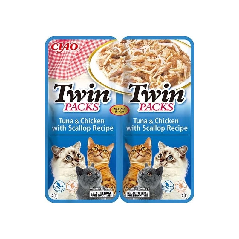 INABA Twin Thunfisch mit Huhn und Jakobsmuscheln in Brühe für Katzen 2x40 g