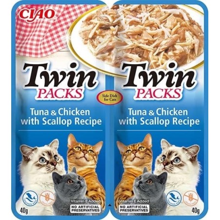 INABA Twin Thunfisch mit Huhn und Jakobsmuscheln in Brühe für Katzen 2x40 g
