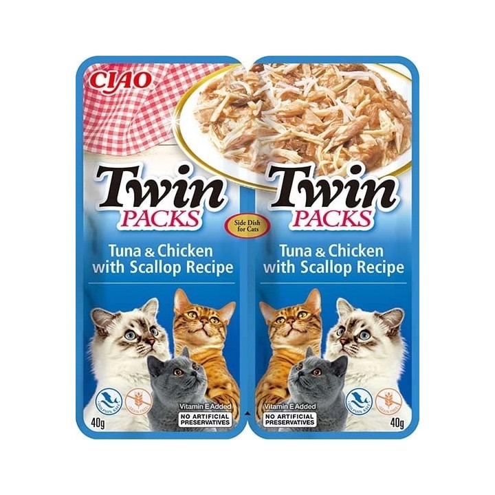 INABA Twin Thunfisch mit Huhn und Jakobsmuscheln in Brühe für Katzen 2x40 g