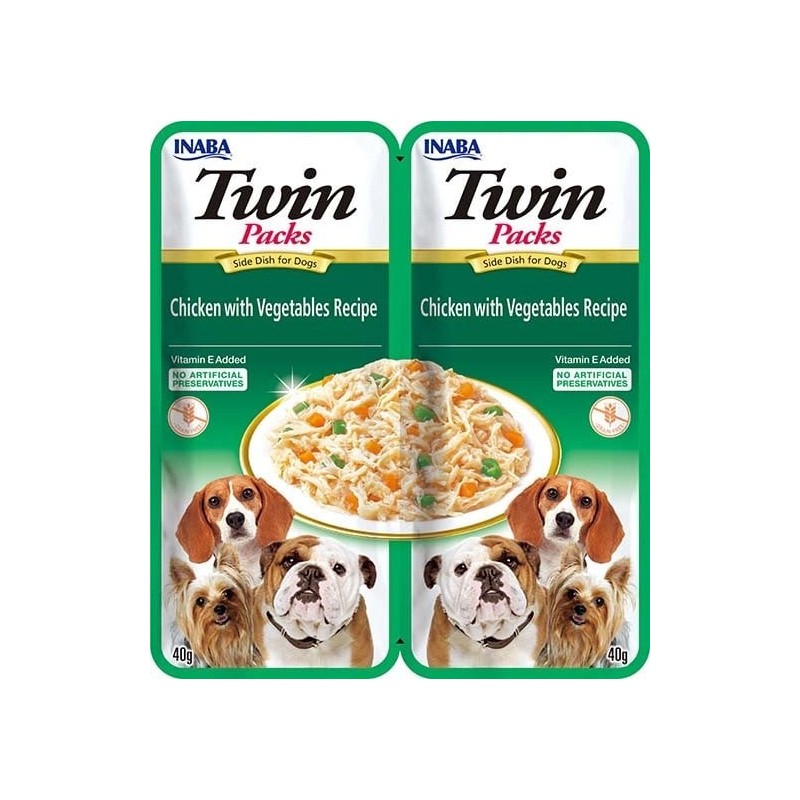 INABA Dog Twin Huhn, Gemüse in Brühe für Hunde 2x40 g