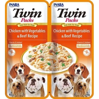 INABA Dog Twin Huhn, Gemüse und Rindfleisch in Brühe für Hunde 2x40 g