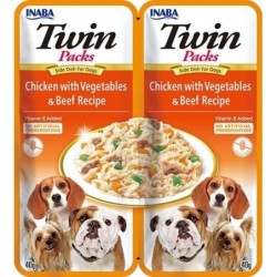 INABA Dog Twin Huhn, Gemüse und Rindfleisch in Brühe für Hunde 2x40 g