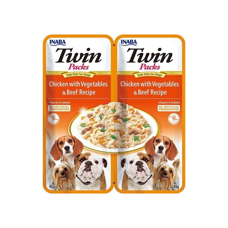 INABA Dog Twin Huhn, Gemüse und Rindfleisch in Brühe für Hunde 2x40 g