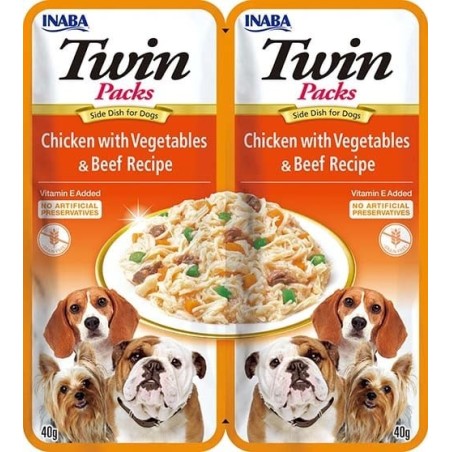 INABA Dog Twin Huhn, Gemüse und Rindfleisch in Brühe für Hunde 2x40 g