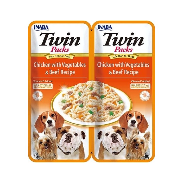 INABA Dog Twin Huhn, Gemüse und Rindfleisch in Brühe für Hunde 2x40 g