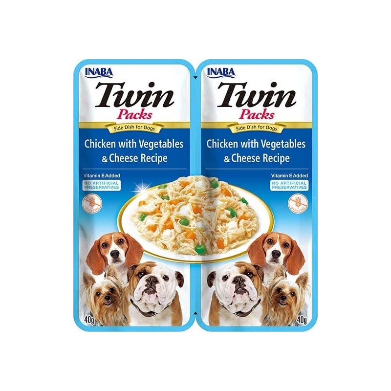INABA Dog Twin Hühnerfleisch, Gemüse und Käse in Bouillon für Hunde 2x40 g