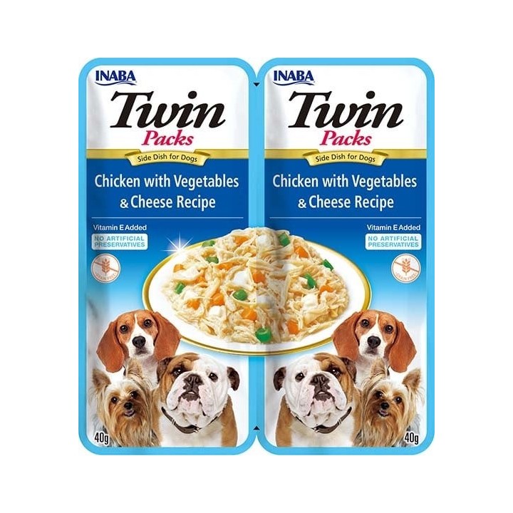 INABA Dog Twin Hühnerfleisch, Gemüse und Käse in Bouillon für Hunde 2x40 g
