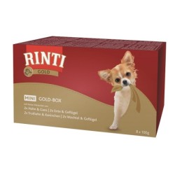 RINTI Gold Multibox Mini Schale Huhn und Gans, Truthahn und Kaninchen, Ente und Geflügel, Wachtel und Geflügel 8x100g
