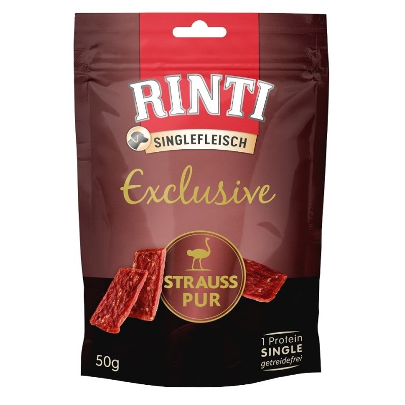 RINTI Singlefleisch Exclusive Snack Ostrich Straußenleckerli für Hunde 50 g