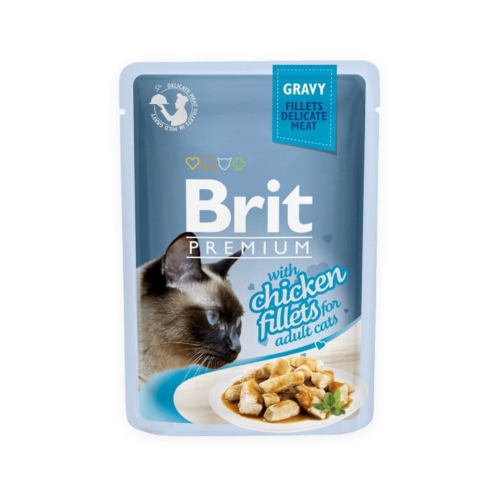 BRIT Premium Cat Fillets in Gravy Huhn Nassfutter für Katzen 24x85g