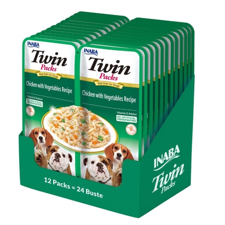 INABA Dog Twin Huhn, Gemüse in Brühe für Hunde 24x40 g