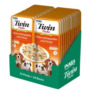 INABA Dog Twin Huhn, Gemüse und Rindfleisch in Brühe für Hunde 24x40 g