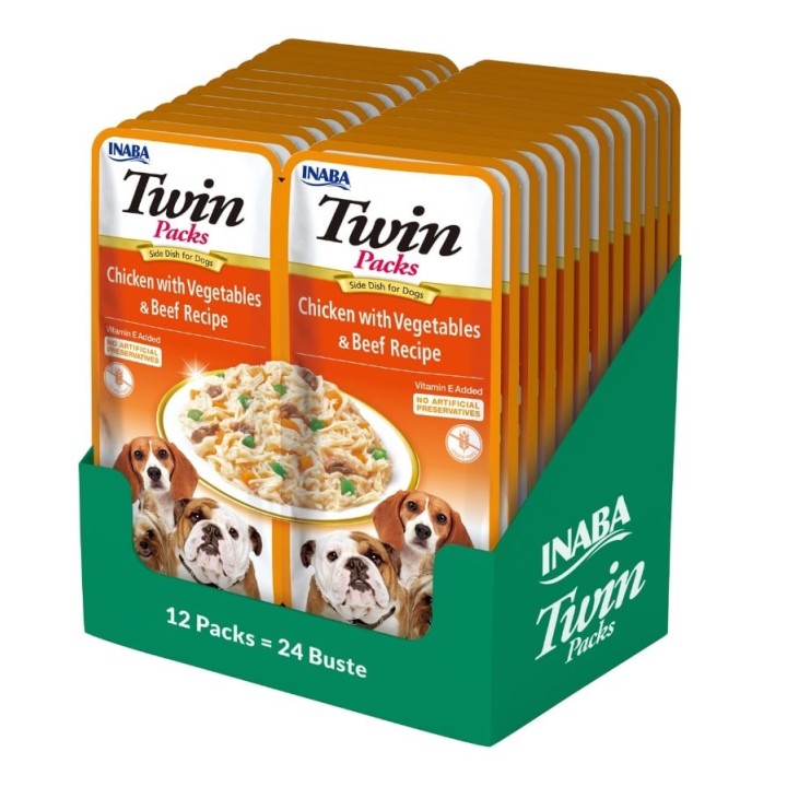 INABA Dog Twin Huhn, Gemüse und Rindfleisch in Brühe für Hunde 24x40 g