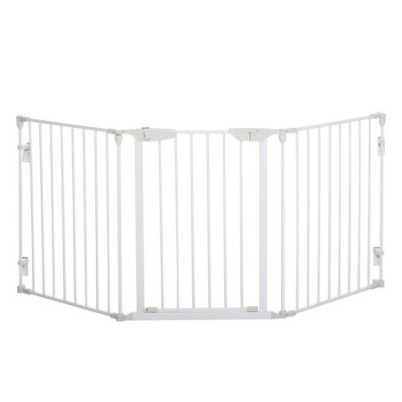 PawHut Absperrgitter für Hunde 3 Elemente mit Sicherheitstür Türschutzgitter Kunststoff Weiß 180x3x74,5cm für sicheren Hundes